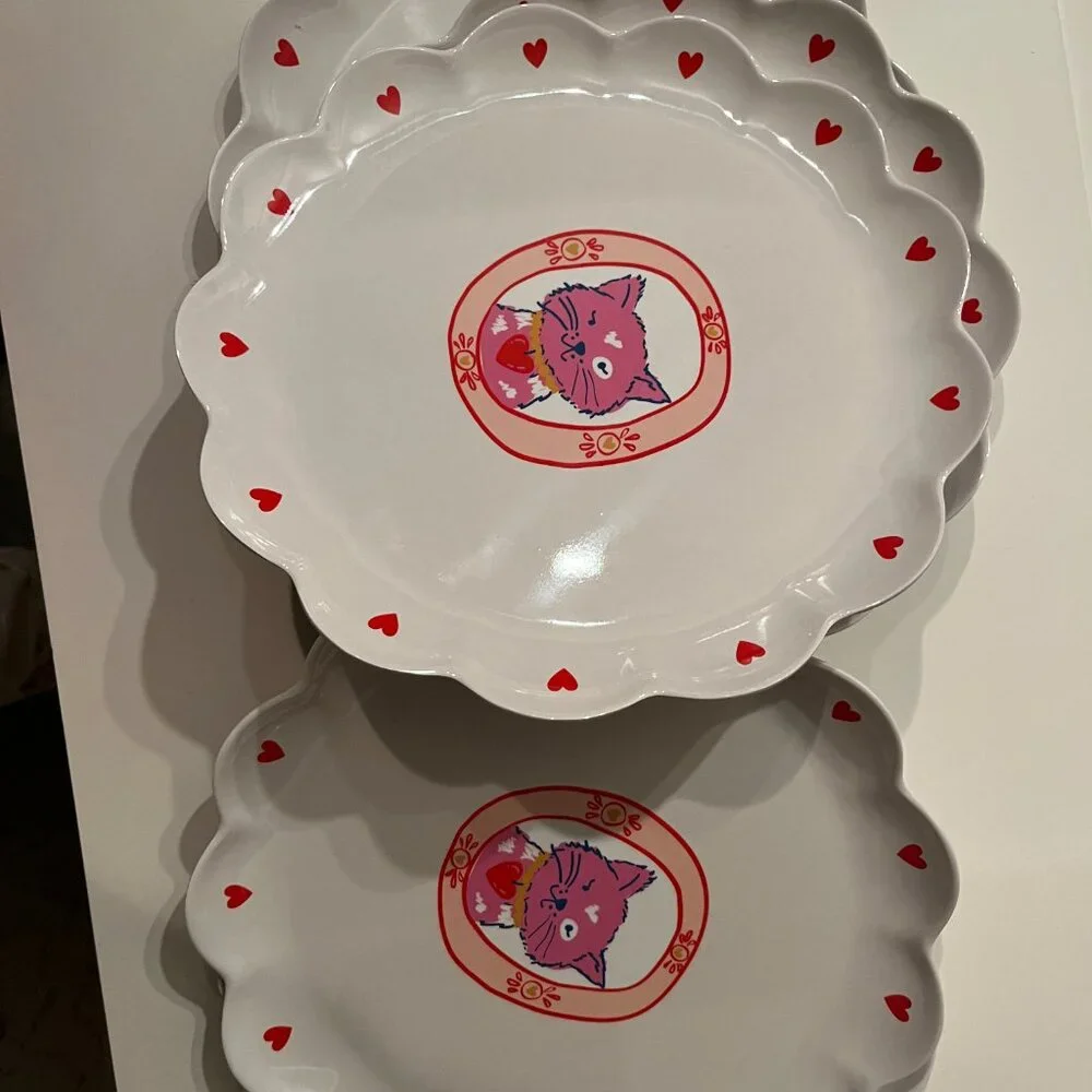 Cat Novelty Dinner Plates - Set of‎ SIX ( 10.5 inch - Melamine and Bamboo) (NEW)
